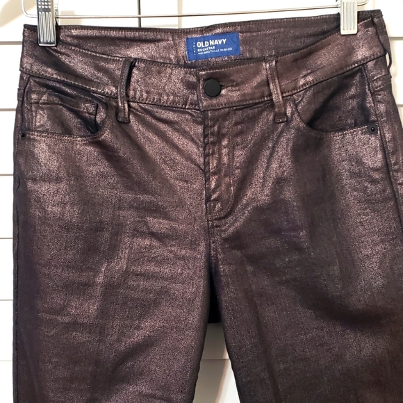 Old Navy Women's Rockstar Mid Rise Skinny Black Brown Copper Metalic Size 6 - Picture 4 of 14